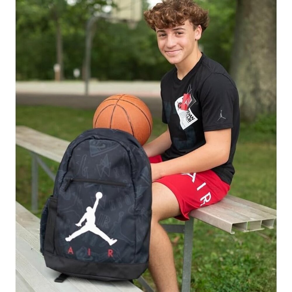 Jordan Black Backpack with Logo Print Pattern matching Pencil Case Included - Picture 2 of 8